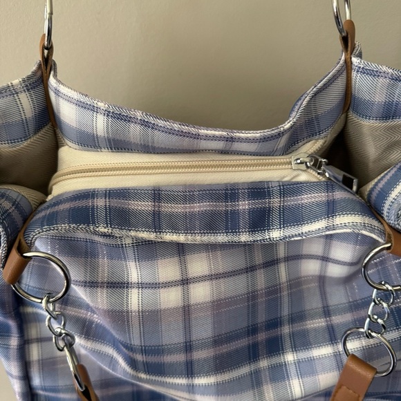 MEIDUOLA YYDS SHOULDER BAG BLUE PLAID WITH METALLIC THREADS - Picture 3 of 7